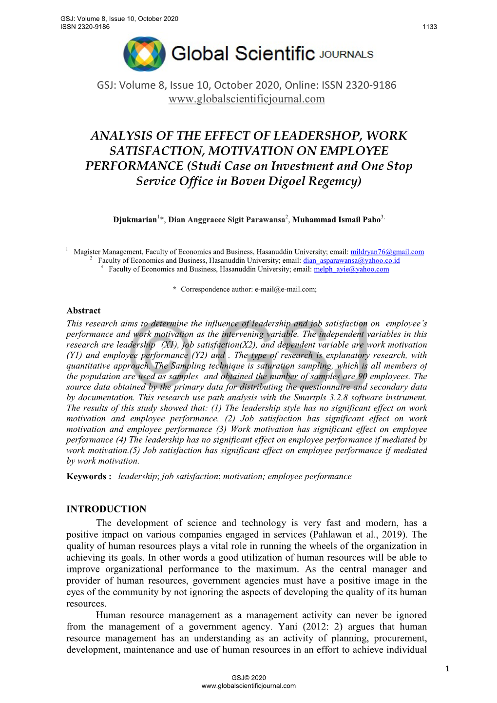 Analysis of the Effect of Leadershop, Work