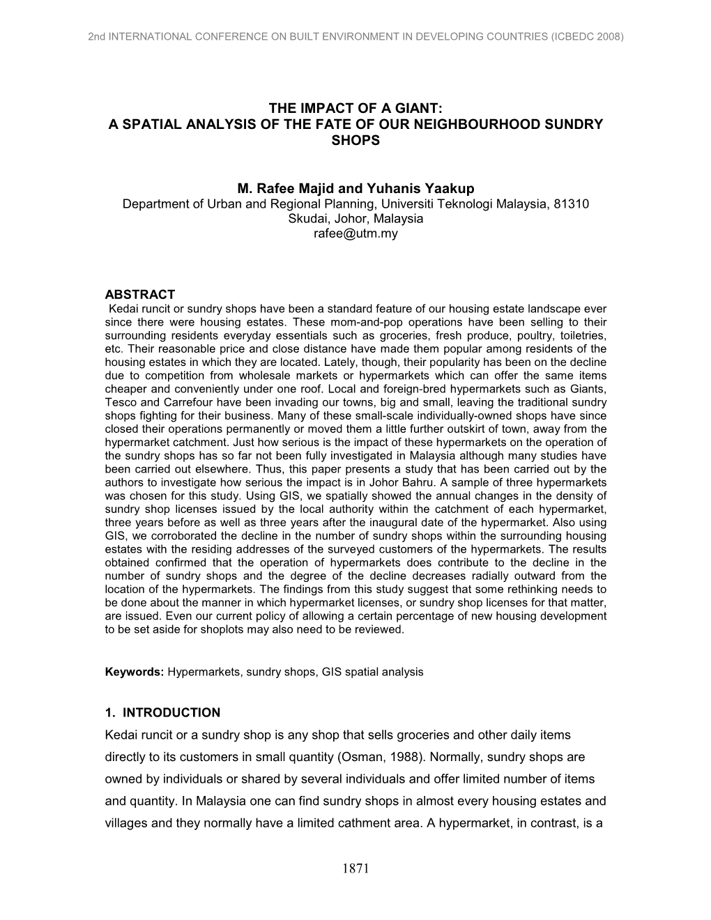 The Impact of a Giant: a Spatial Analysis of the Fate of Our Neighbourhood Sundry Shops