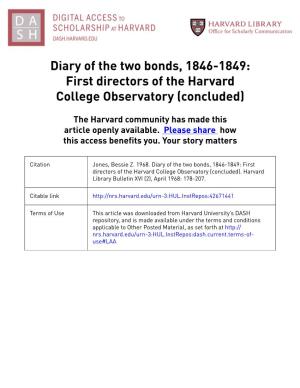 Diary of the Two Bonds, 1846-1849: First Directors of the Harvard College Observatory (Concluded)