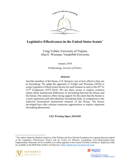 Legislative Effectiveness in the United States Senate*