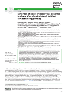Detection of Novel Orthoreovirus Genomes in Shrew (Crocidura Hirta) and Fruit Bat (Rousettus Aegyptiacus)