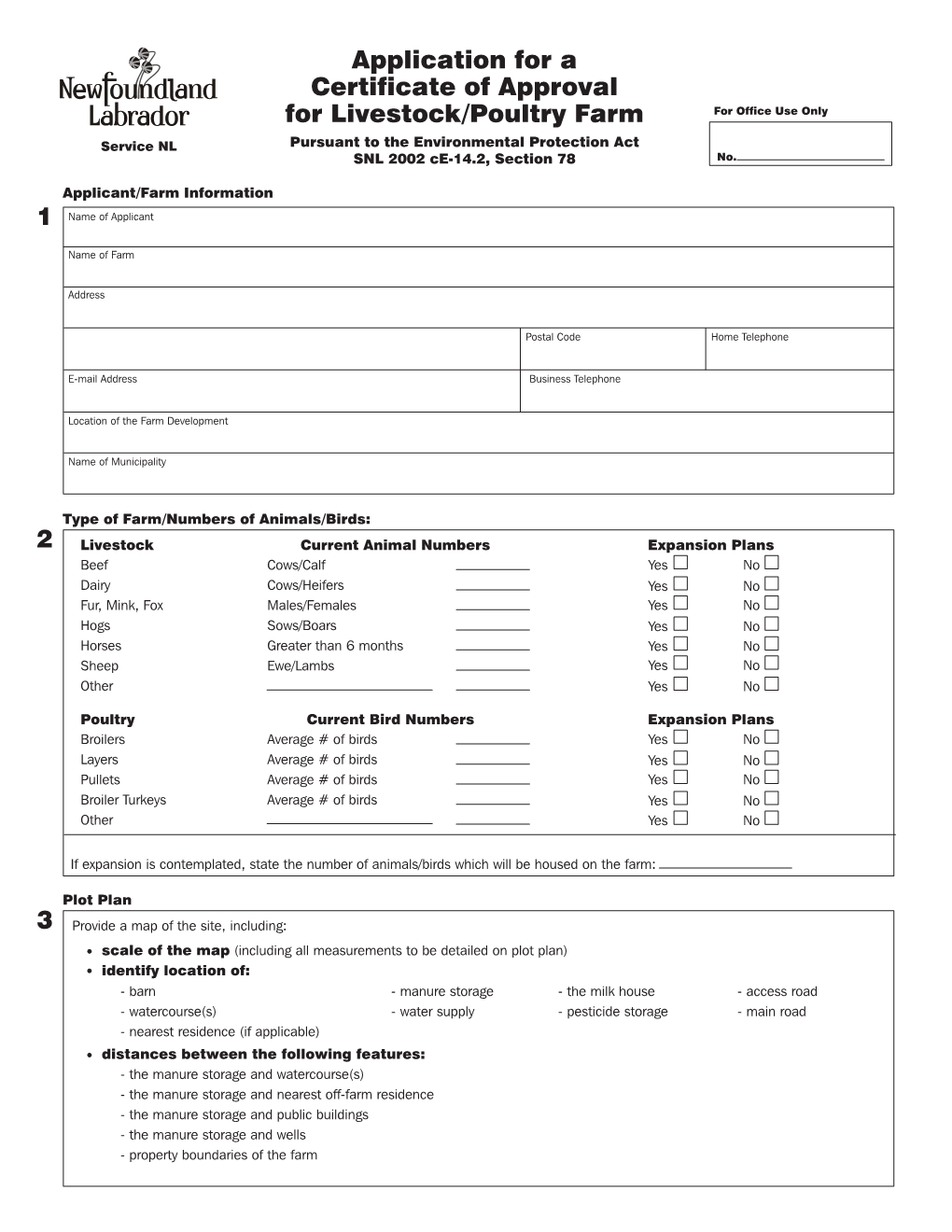 Application for a Certificate of Approval for Livestock/Poultry Farm