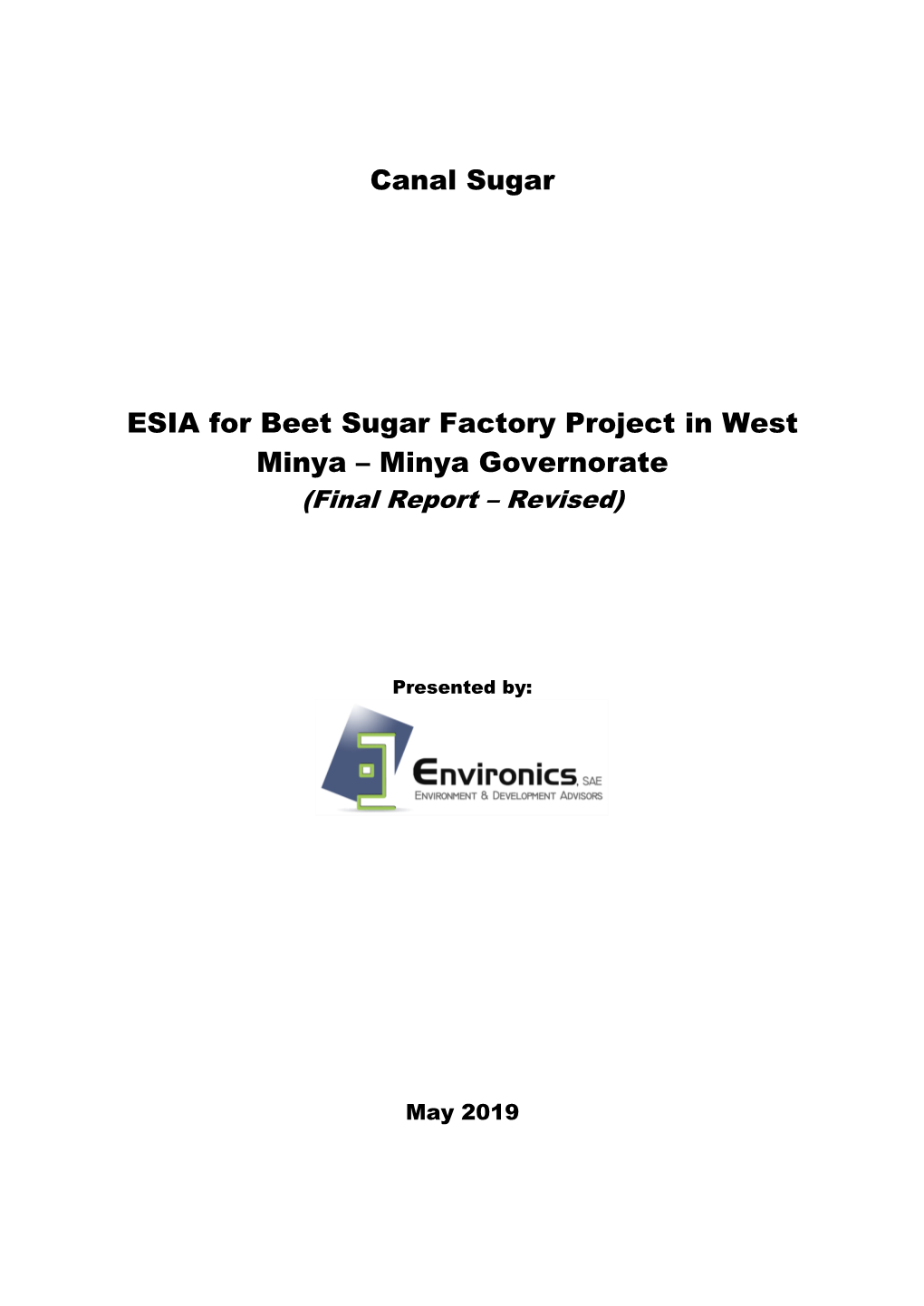 Canal Sugar ESIA for Beet Sugar Factory Project in West Minya