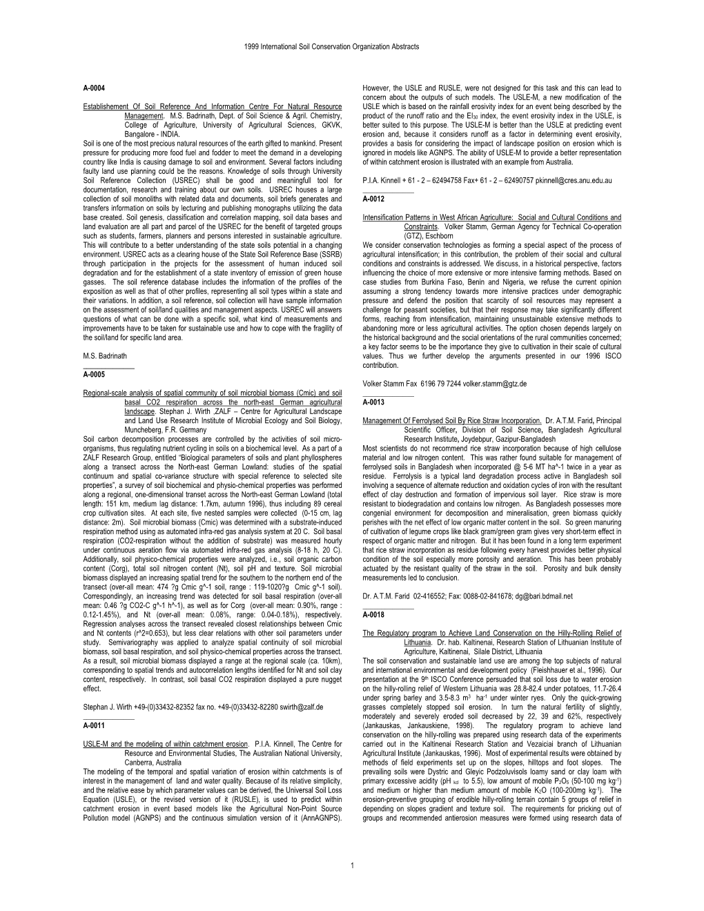 1999 International Soil Conservation Organization Abstracts 1 A-0004