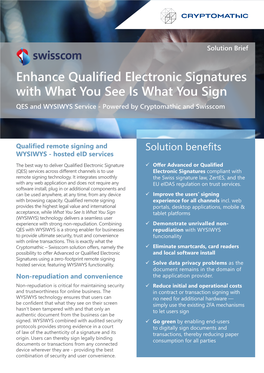 Enhance Qualified Electronic Signatures with What You See Is What You Sign QES and WYSIWYS Service - Powered by Cryptomathic and Swisscom