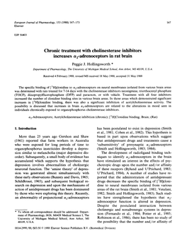 Chronic Treatment with Cholinesterase Inhibitors Increases T~2-Adrenoceptors in Rat Brain