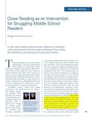Close Reading As an Intervention for Struggling Middle School Readers