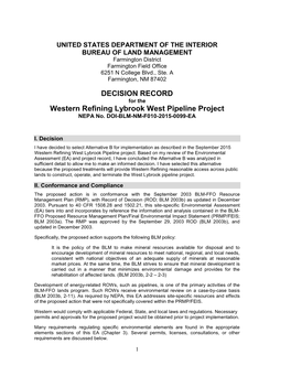 DECISION RECORD Western Refining Lybrook West Pipeline