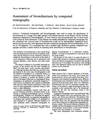 Assessment of Bronchiectasis by Computed Tomography