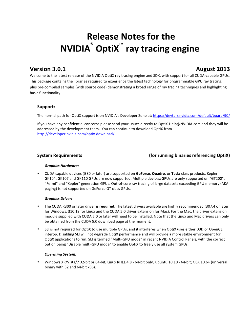 Release Notes for the NVIDIA Optix Ray Tracing Engine