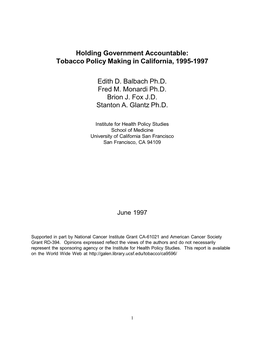 Holding Government Accountable: Tobacco Policy Making in California, 1995-1997