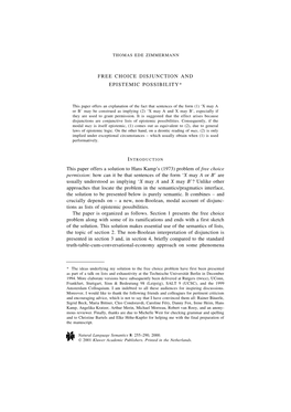 This Paper Offers a Solution to Hans Kamp's (1973) Problem of Free
