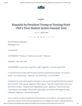 Remarks by President Trump at Turning Point USA's Teen Student Action Summit 2019 | the White House