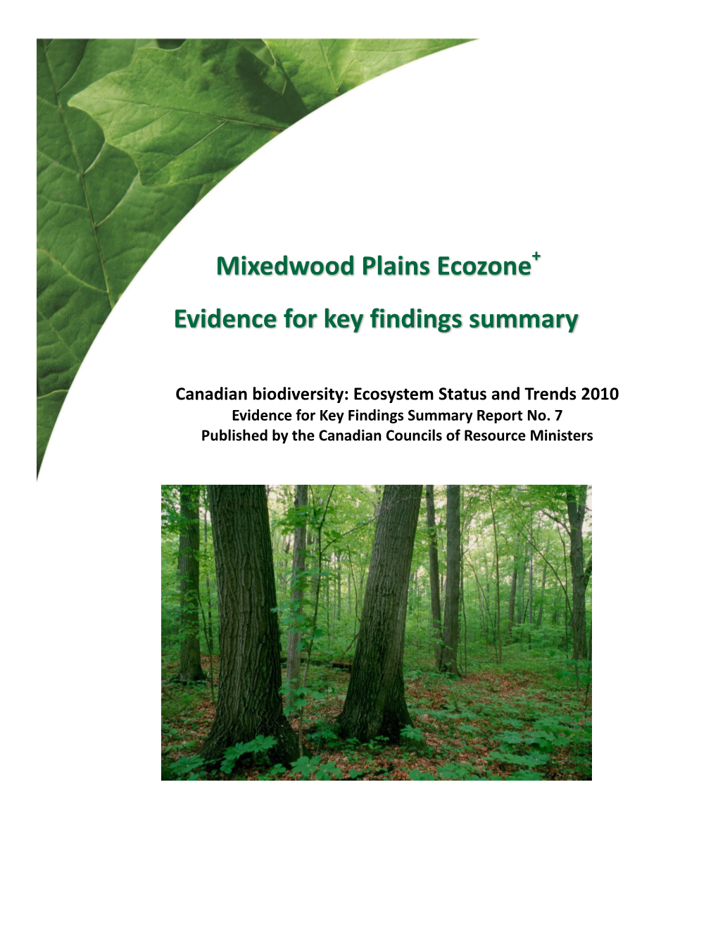 Mixedwood Plains Ecozone Evidence for Key Findings Summary