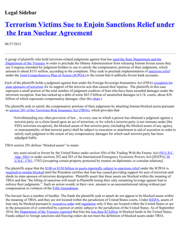 Terrorism Victims Sue to Enjoin Sanctions Relief Under the Iran Nuclear Agreement