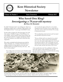 Newsletter Kent Historical Society Investigating a 75-Year-Old Mystery