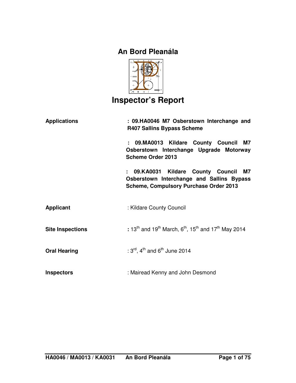 Inspector's Report