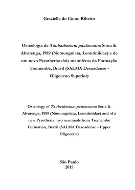 Osteologia De Taubatherium Paulacoutoi Soria &