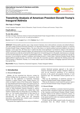 Transitivity Analysis of American President Donald Trump's