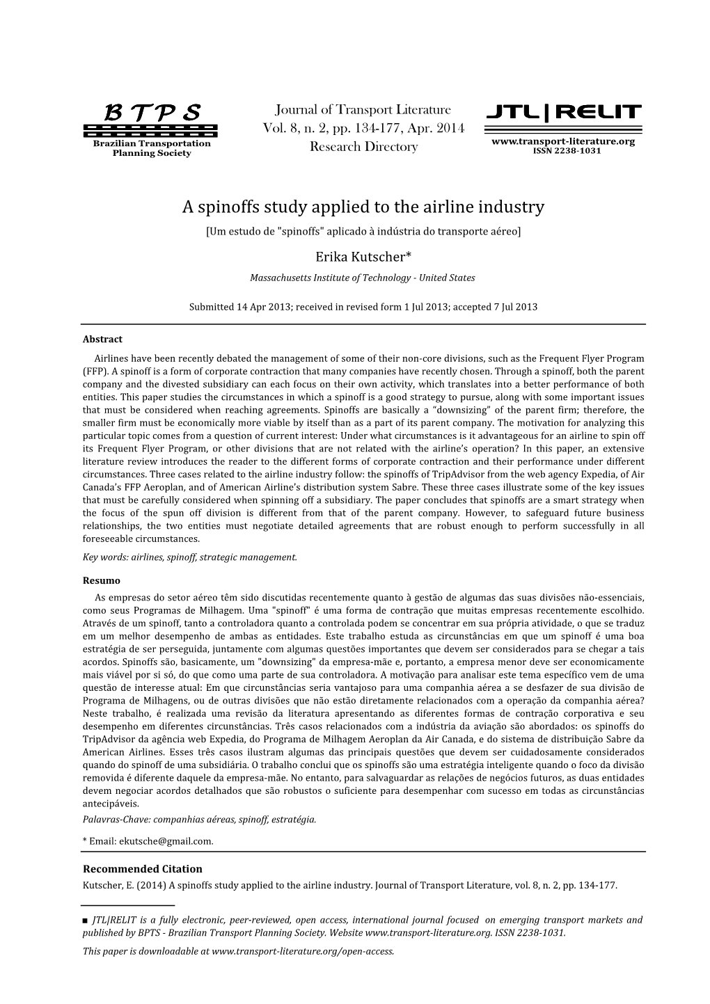 B T P S Journal of Transport Literature JTL|RELIT Vol