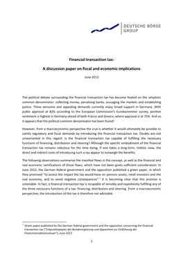 Financial Transaction Tax: a Discussion Paper on Fiscal and Economic