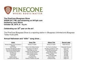 The Pinecone Bluegrass Show WQDR 94.7 FM, and Streaming on 947Qdr.Com Hosted by Larry Nixon October 26, 2014, 6 – 9 P.M