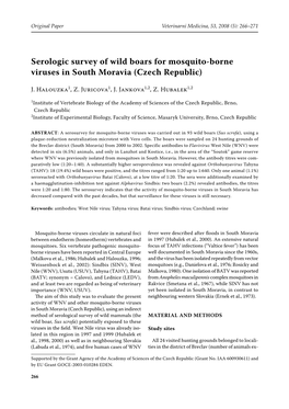 Serologic Survey of Wild Boars for Mosquito-Borne Viruses in South Moravia (Czech Republic)