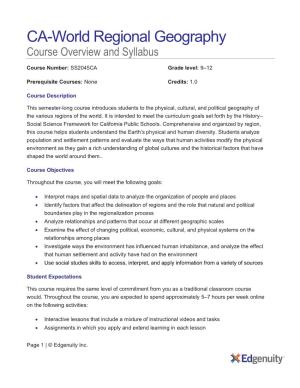 CA-World Regional Geography Course Overview and Syllabus