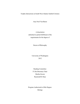 Trophic Interactions in South West Atlantic Seabird Colonies Amy Noel