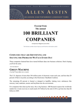 100 BRILLIANT COMPANIES Entrepreneur Magazine (June 2013)