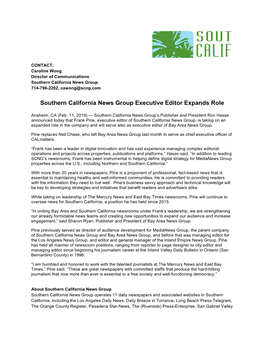 Southern California News Group Executive Editor Expands Role