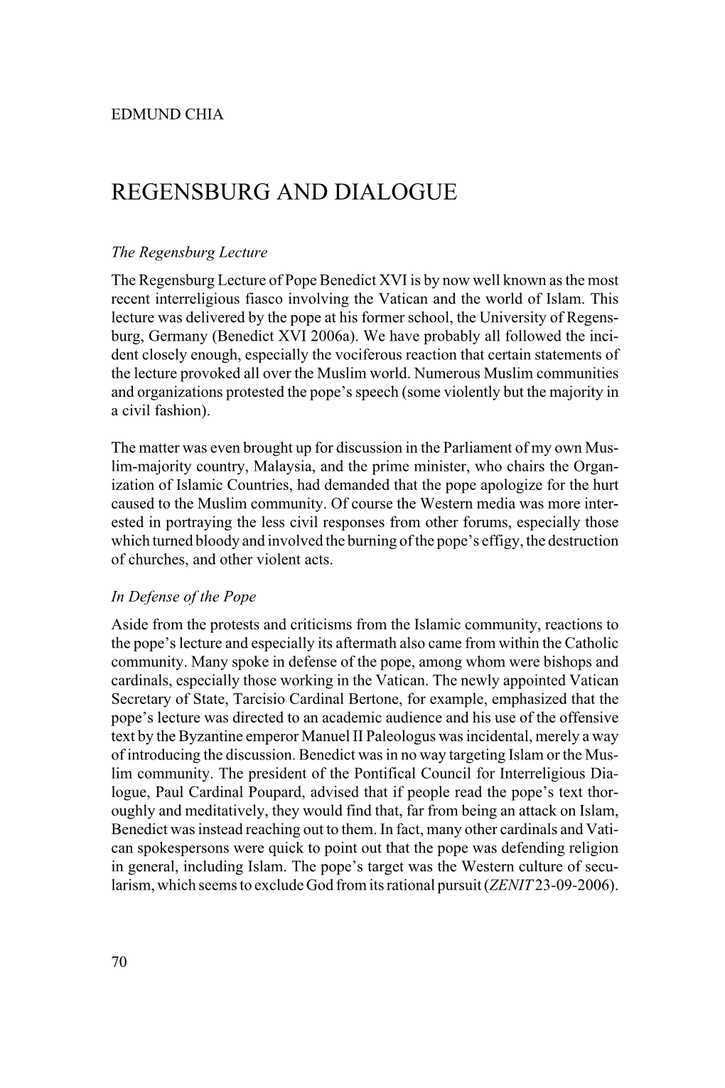 Regensburg and Dialogue
