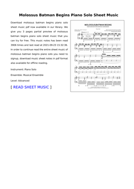 Molossus Batman Begins Piano Solo Sheet Music
