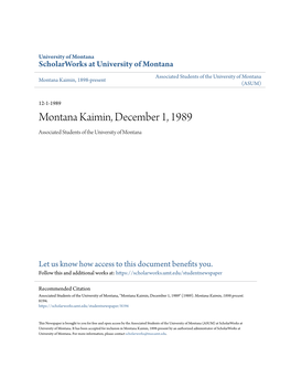 Montana Kaimin, December 1, 1989 Associated Students of the University of Montana