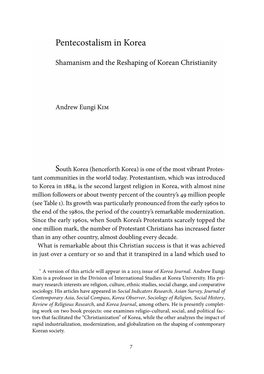 Pentecostalism in Korea: Shamanism and the Reshaping of Korean Christianity