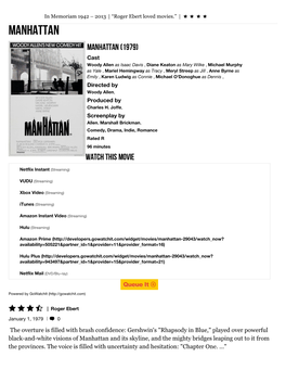 Manhattan Movie Review & Film Summary (1979) | Roger Ebert