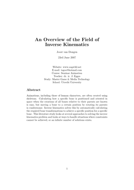 An Overview of the Field of Inverse Kinematics