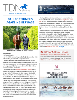 Galileo Triumphs Again in Sires= Race Cont