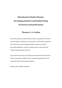 Educational Verbatim Theatre