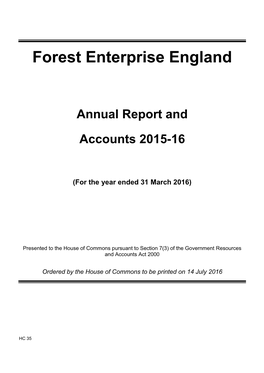 Forest Enterprise England Annual Report and Accounts 2015 to 2016
