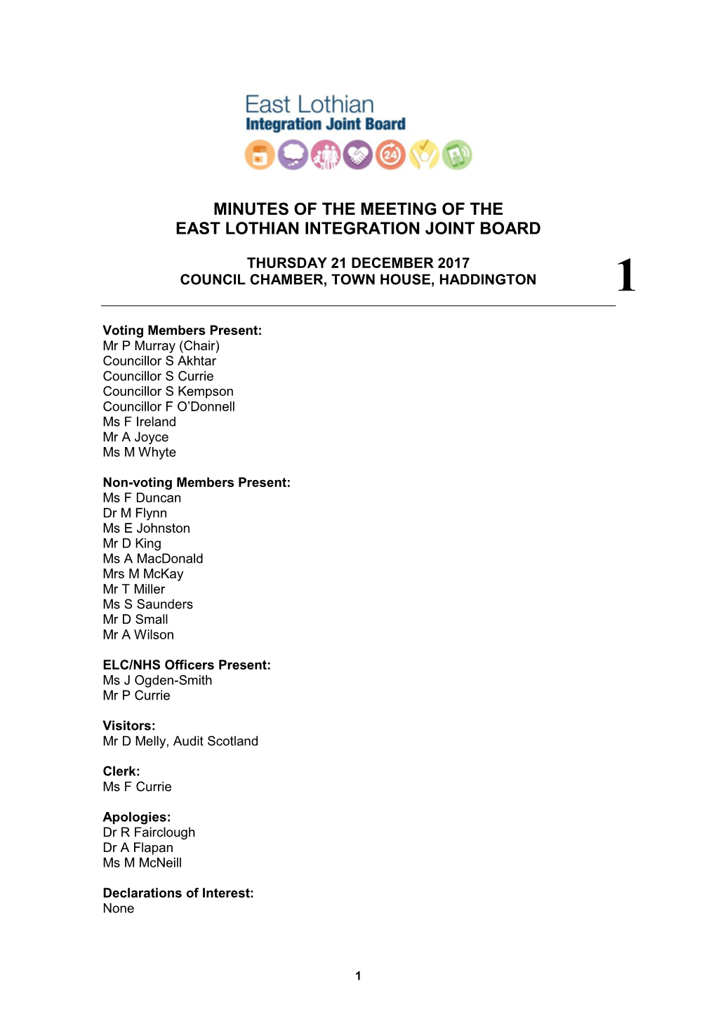 Minutes of the Meeting of the East Lothian Integration Joint Board