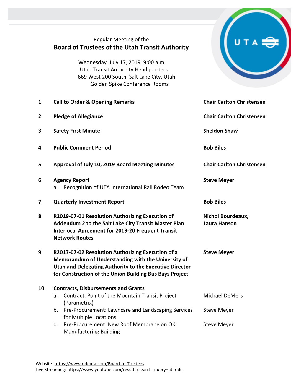 Board of Trustees of the Utah Transit Authority