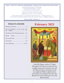 February 2021 Ministry Contacts