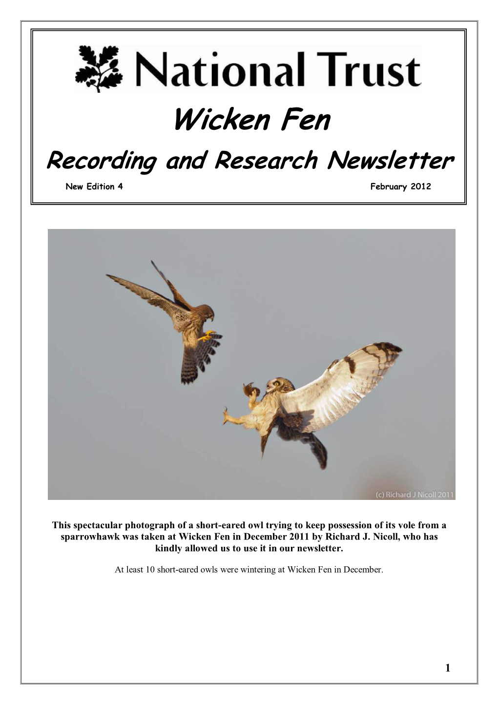 Wicken Fen Recording and Research Newsletter New Edition 4 February 2012