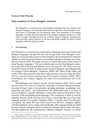 New Evidence on Para-Mongolic Numerals
