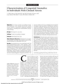 Characterization of Congenital Anomalies in Individuals with Choanal Atresia
