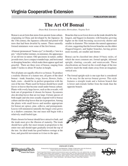 The Art of Bonsai Diane Relf, Extension Specialist, Horticulture, Virginia Tech