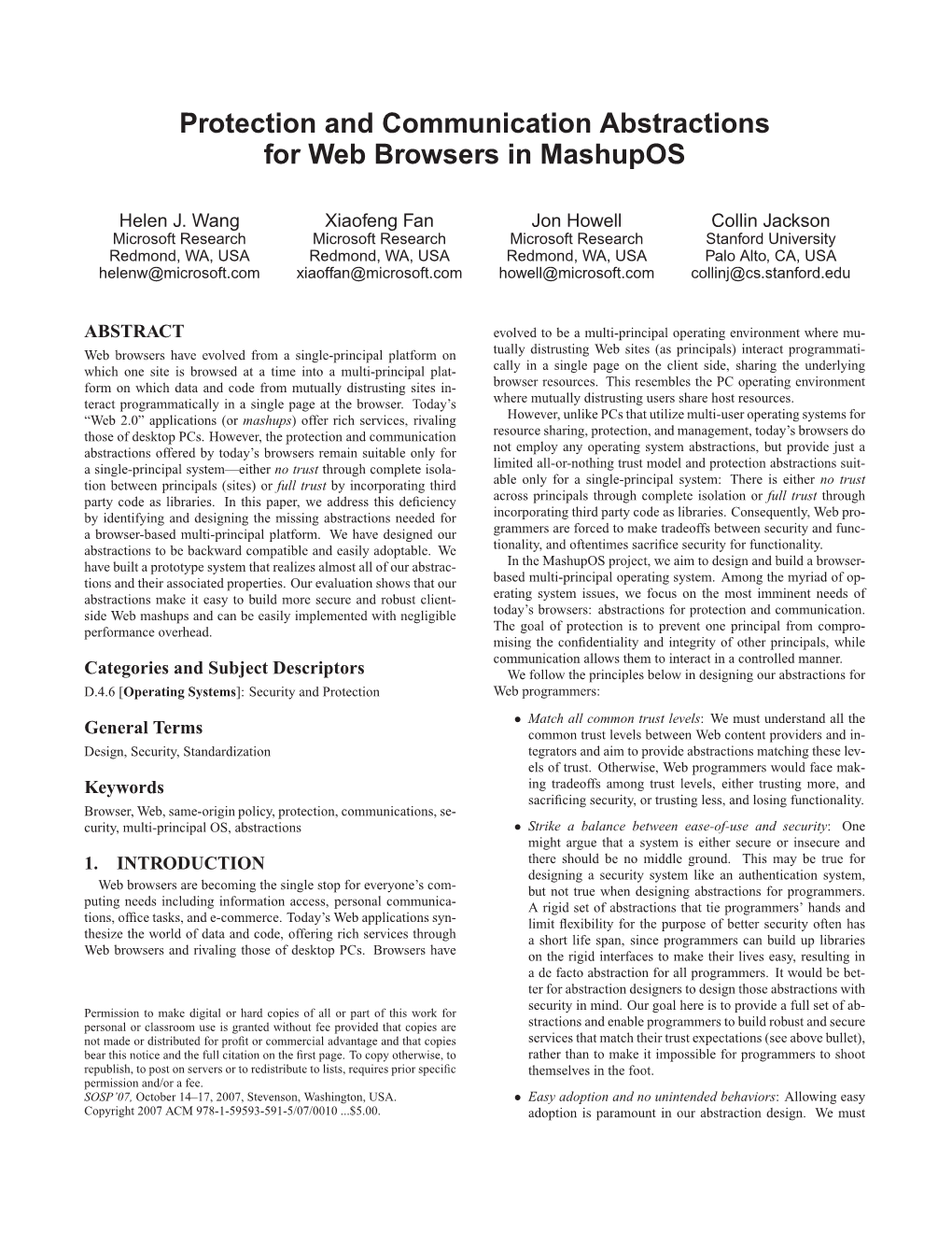 Protection and Communication Abstractions for Web Browsers in Mashupos