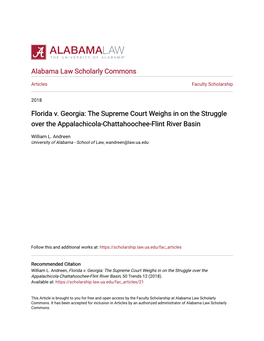 Florida V. Georgia: the Supreme Court Weighs in on the Struggle Over the Appalachicola-Chattahoochee-Flint River Basin