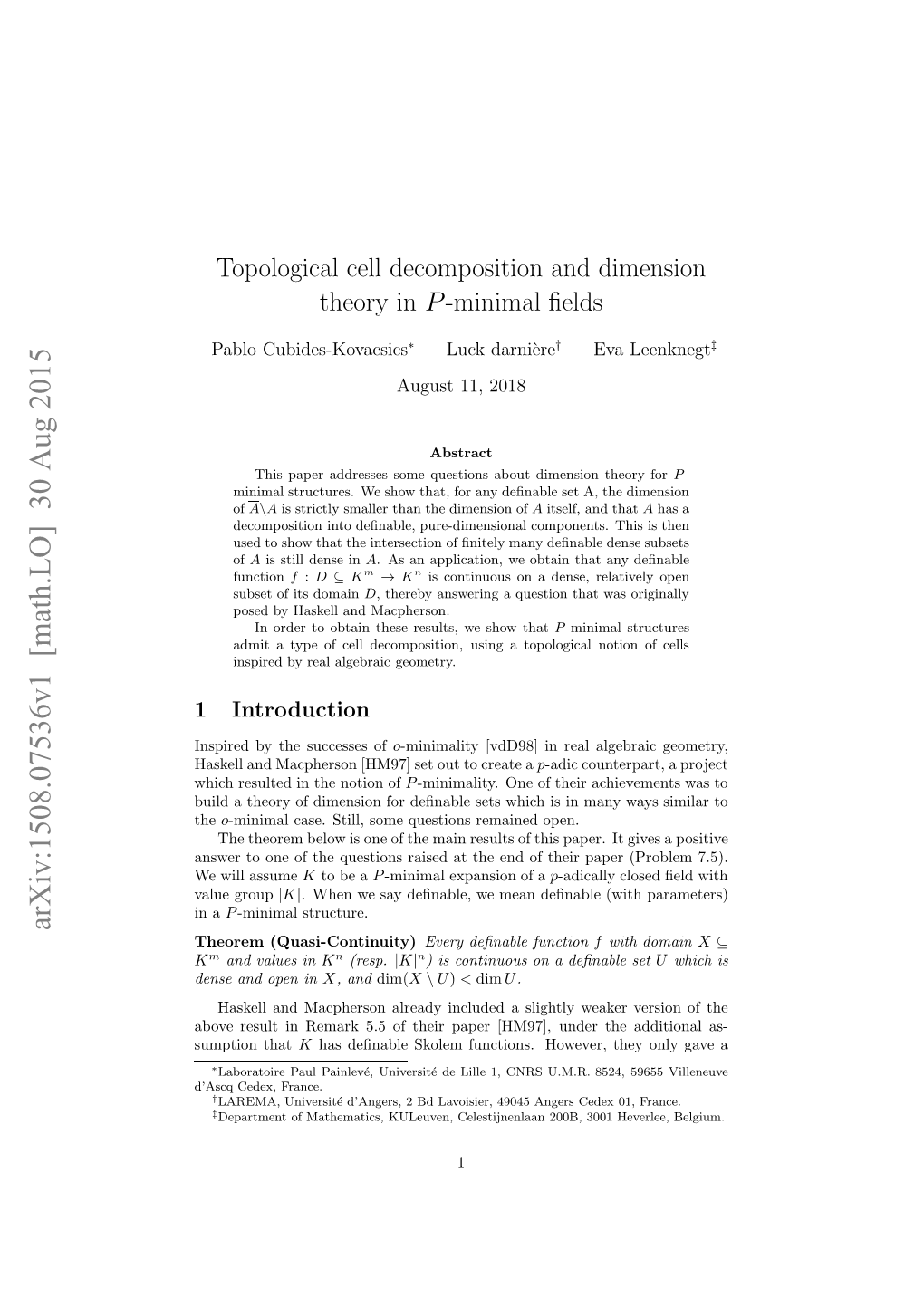 Topological Cell Decomposition and Dimension Theory in P-Minimal Fields